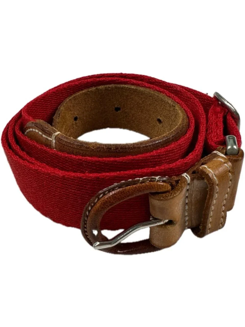 Polo Ralph Lauren Red Made in England Canvas with Leather Tabs Slim Belt 37 XL